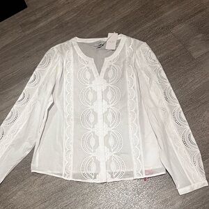 New Jade  Johnny Was White Embroidered Blouse 100% cotton size XL
